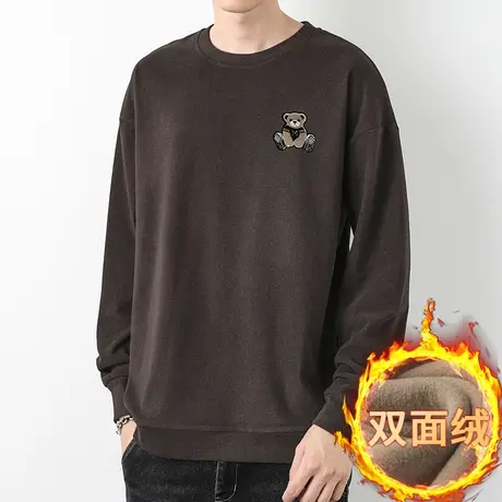 男士卫衣2024新款秋冬款双面绒加绒保暖宽松潮流小熊无帽圆领长袖商品大图