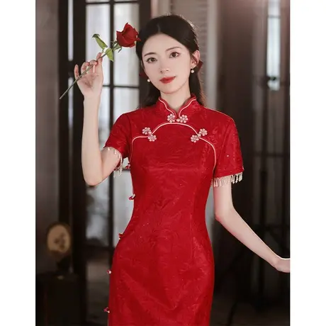 红色旗袍蕾丝2023年敬酒服新娘订婚改良新中式日常国风回门连衣裙商品大图