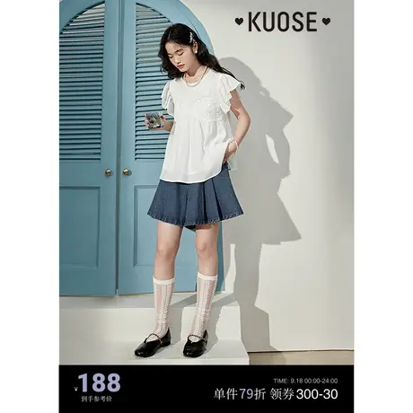 阔色复古牛仔百褶半身裙裤女2023夏季新款高腰a字短裤子蓝色商品大图