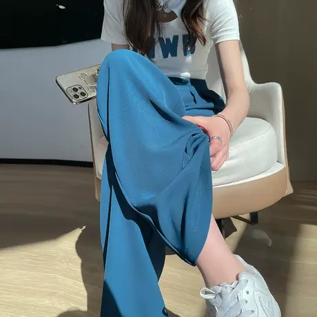 窄版阔腿西装裤高腰垂感女春秋款冰丝薄款休闲直筒小个子拖地裤子商品大图