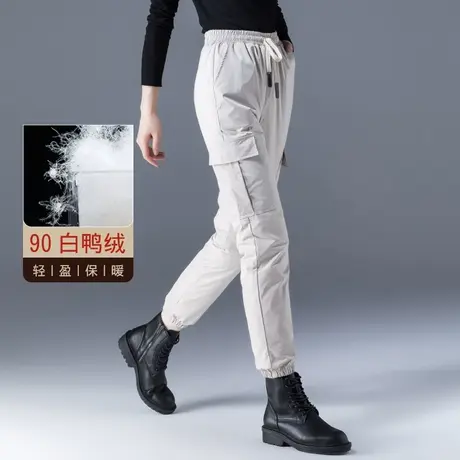 轻薄工装羽绒裤女外穿时尚高腰加厚2024新款冬季加绒女士妈妈棉裤商品大图