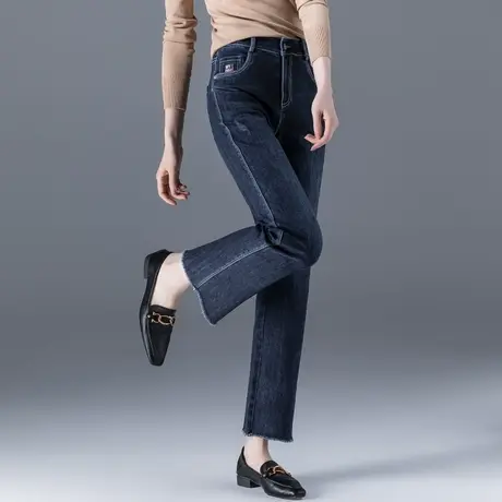 深蓝色牛仔裤女直筒女裤2024新款法棍高腰春秋女士妈妈裤子烟管裤图片