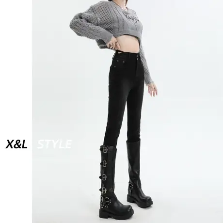 黑色高腰牛仔裤女春秋2023新款爆款梨形显瘦小脚紧身女士铅笔裤子图片