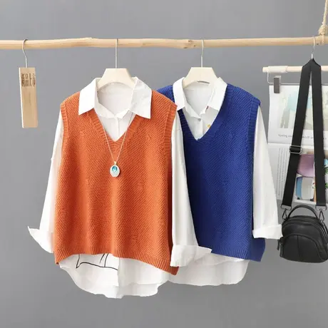 纯色无袖针织毛衣马甲背心女外搭秋款2024新款女chic上衣文艺马夹图片