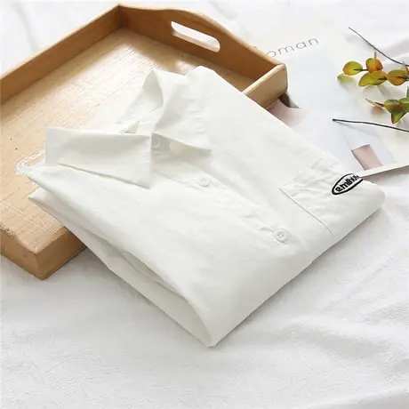 韩版文艺范刺绣衬衫女长袖春季新款学院风职业基础款打底百搭上衣图片