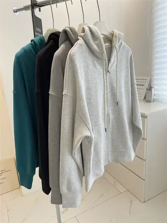 简约连帽休闲卫衣女！秋冬慵懒百搭宽松显瘦运动拉链外套开衫上衣商品大图