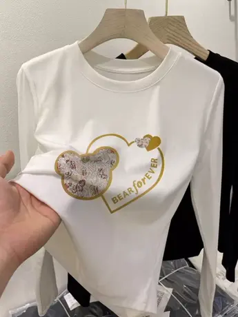 秋装女士白色洋气内搭打底衫2023新款冬季加绒仿棉长袖t恤上衣服商品大图