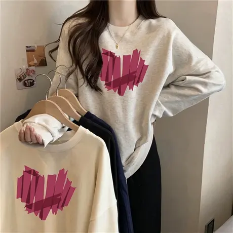 ins超火加绒加厚无帽卫衣女秋冬季宽松长袖情侣装慵懒风上衣服潮商品大图