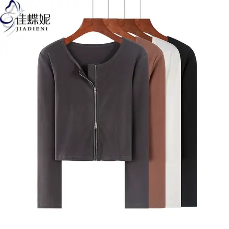 2023早春新款双头拉链德绒保暖衫显瘦短款打底上衣潮牌短款开衫图片