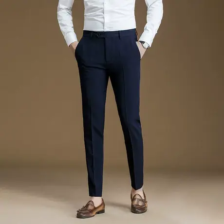 西裤男商务修身春季藏青色西服裤韩版休闲免烫坠感小脚男士西装裤图片
