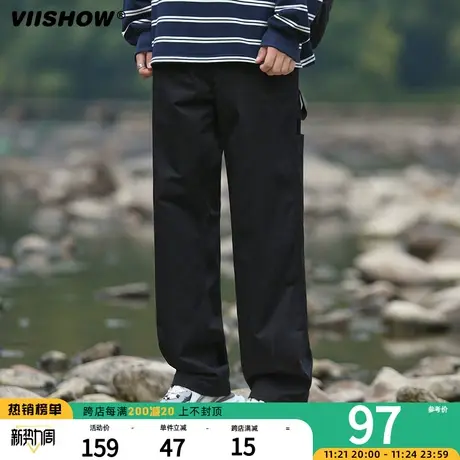 VIISHOW裤子男直筒宽松春秋潮流工装日系复古系带休闲阔腿裤男图片