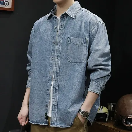 潮流百搭衬衣牛仔外套男士衬衫长袖男休闲春秋2024新款春季衬衫男商品大图