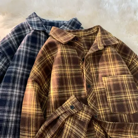 春秋港风格子衬衫男痞帅高级感长袖衬衣潮流潮牌日系内搭薄款外套商品大图