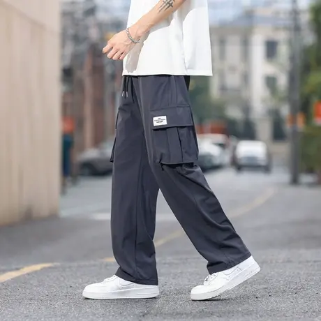 高级感冰丝工装裤男夏季薄款美式潮牌宽松直筒垂感阔腿休闲长裤子商品大图