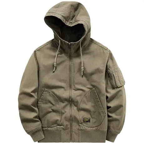 VIP纯棉飞行夹克男春秋季美式复古开衫连帽卫衣宽松工装外套潮流图片