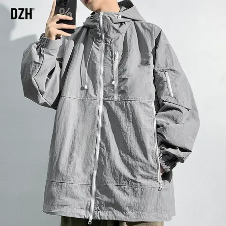 男士连帽夹克外套男春秋潮高级感2023年新款户外冲锋衣男款运动服商品大图