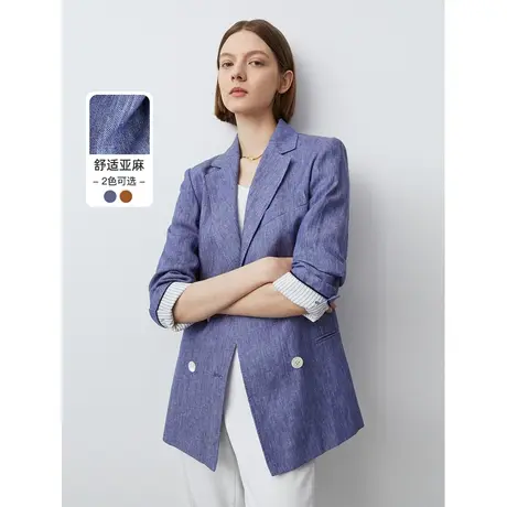 朗姿亚麻高级感气质复古职业修身西装外套2023年春季奥莱西服上衣图片