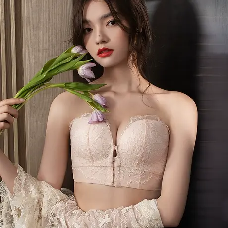 前扣无肩带内衣女薄款夏季隐形文胸小胸聚拢收副乳防滑型加厚胸罩商品大图