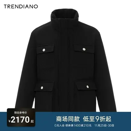 TRENDIANO2023年时尚菱格提花羽绒服时尚立领百搭外套男潮黑色图片