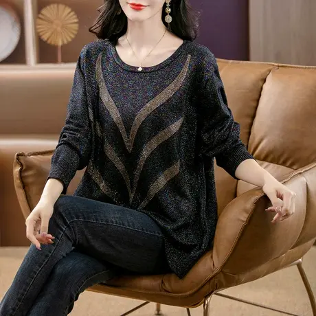 2024年早春季新款女装时尚大码毛衣胖mm百搭宽松中长款针织打底衫图片