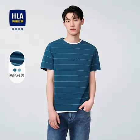 【奥莱】HLA/海澜之家舒适弹力短袖T恤圆领撞色条纹简约柔软短t男商品大图