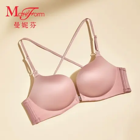 曼妮芬舒适简约无钢圈性感聚拢文胸光面无痕舒适内衣女士前扣胸罩商品大图