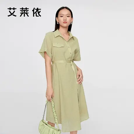 艾莱依商场同款衬衫领连衣裙女气质时尚设计感小众收腰夏季裙子女图片