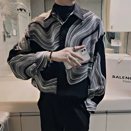 长袖衬衫秋季个性复古发型师学生设计感衬衣ins宽松休闲痞帅外套商品大图