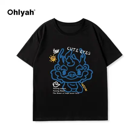 Ohlyah春夏新款原创涂鸦小龙印花宽松短袖T恤男女情侣班服定制潮商品大图