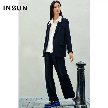 INSUN恩裳春季直筒收褶宽松垂坠休闲裤商品大图