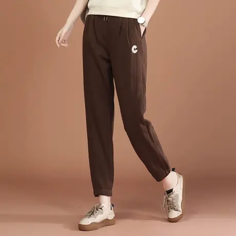 韩潮袭人松紧腰加绒束脚卫裤女2024春季新款显瘦休闲百搭运动裤子图片
