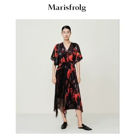 【经典系列】玛丝菲尔连衣裙2022春季新款V领收腰中长款礼服裙子图片