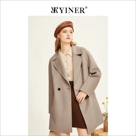 YINER音儿女装2022冬季新款设计感羊毛混羊绒双面呢子大衣图片