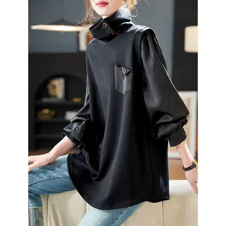 宝诗黎假两件提花拼接T恤2024新款设计感宽松春季百搭休闲上衣女商品大图