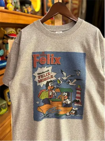 美式复古vintage 做旧经典菲力猫 小领口宽松休闲纯棉男女款短袖T商品大图