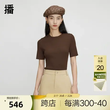 播圆领套头毛衫春季新品商场同款纯色通勤文图片