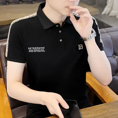夏季2024新款时尚polo衫男短袖休闲港风宽松纯棉翻领t恤ins打底衫商品大图