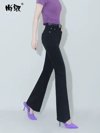 尚驭黑色弹力牛仔高腰喇叭裤2024年春季新款休闲百搭拖地裤微喇裤图片