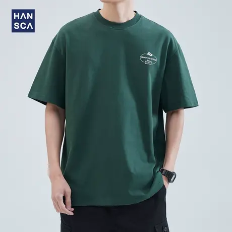 hansca 重磅短袖t恤男2023年夏季潮流百搭宽松圆领纯棉内搭打底衫商品大图