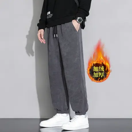 灯芯绒裤子男大码秋冬季加绒加厚宽松雪尼尔加肥加大束脚胖子男裤商品大图