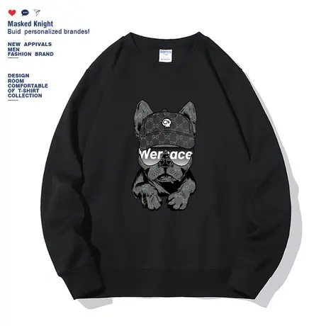 美式潮牌狗狗印花圆领卫衣男秋季嘻哈街头宽松情侣休闲长袖上衣图片