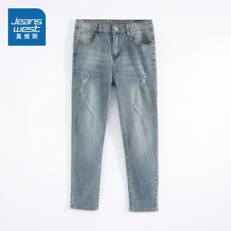 KF真维斯男装时尚牛仔长裤2024春季新款男式直筒港风水洗牛仔裤男商品大图