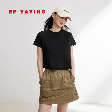 EP YAYING雅莹女装 宽松短款纯色短袖t恤上衣 2024春装新款5311A图片