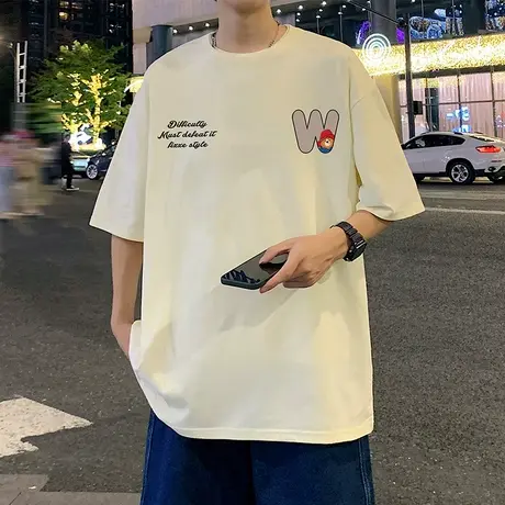 复古小熊印花短袖T恤男女夏季宽松小众百搭休闲纯棉情侣半袖上衣商品大图