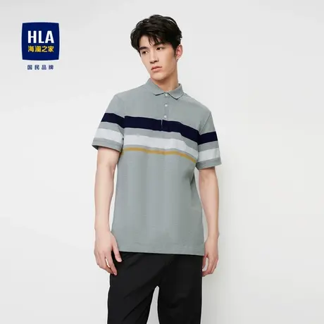 HLA/海澜之家撞色条纹POLO衫23春夏新款翻领珠地弹力休闲短袖男商品大图