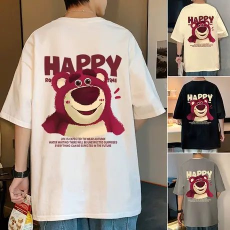 国潮卡通印花短袖T恤男夏季港风纯棉半袖男生ins潮流宽松体恤薄款商品大图