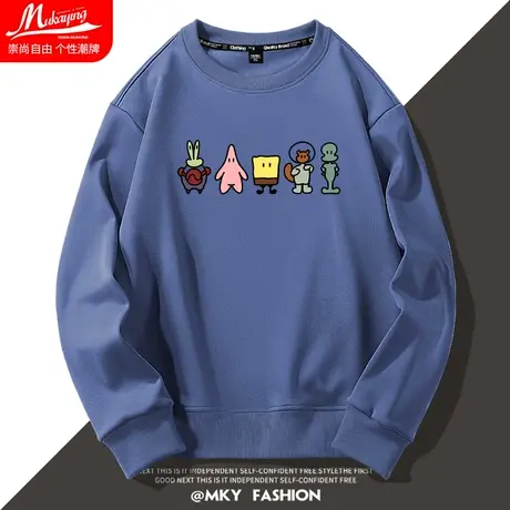 海绵宝宝派大星联名圆领卫衣男日系卡通动漫宽松大码简约ins长袖商品大图