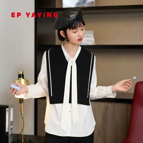 EP YAYING雅莹女装 小披肩系带领长绒棉白衬衫 2023新品2202A图片