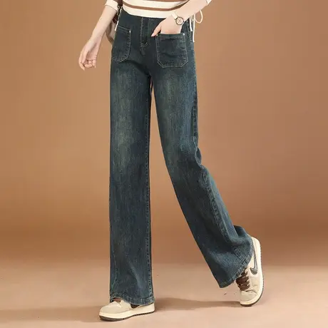 韩潮袭人复古高腰阔腿裤牛仔裤女2023秋季新款休闲显瘦垂感直筒裤商品大图