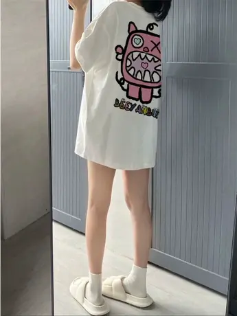 纯棉短袖t恤女2023年夏装新款oversize宽松设计感小众中长款上衣商品大图